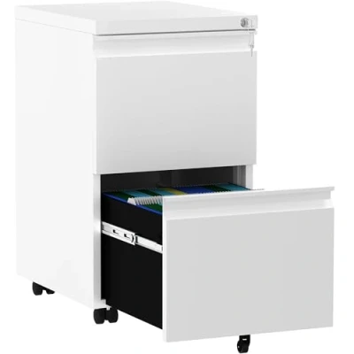 Abbildung von YITAHOME Rollcontainer mit Abschließbar 2 Schubladen, Mobiler Aktenschrank Rollen für A4, Legal, Letter, Metall Büroschrank Home Office, Hängeregistratur, Weiß, 51 x 39 71cm