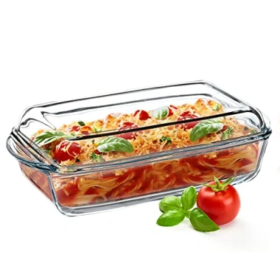 Abbildung von KADAX Auflaufform aus hitzebeständigem Glas, feuerfestes Gefäß, Glasbräter mit Deckel und Griffe, Geschirr zum Braten, Backofen, Elektroherd, für Lasagne, Fleisch, transparent (rechtseckig, 3.95L)