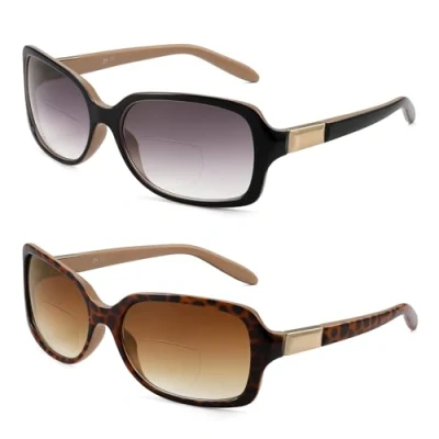 Abbildung von JM Klassische Bifokale Lesebrille Quadratischer Stilvoller Farbverlauf Sonnenbrillen Leser für Frauen +3.5 Schwarz+Schildkröte