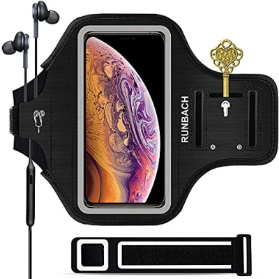 Abbildung von RUNBACH Armband für iPhone 16 Pro Max/16 Plus/15 Max/15 Plus/iPhone 14 Max/14 Plus/13 Max/12 Max/11 Max/Xs Max, Laufarmband mit Kartenschlitz Schwarz