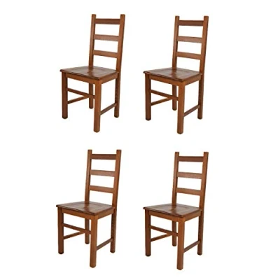 Abbildung von t m c s Tommychairs 4er Set Stühle Rustica für Küche und Esszimmer, Robuste Struktur aus Buchenholz, in der Farbe Helles Nussbraun lackiert Sitzfläche Holz