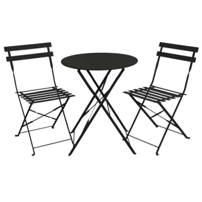 Abbildung von SVITA Bistro Set 3 teilig Gartenset Garnitur Metall Möbel Stuhl Tisch Klapp Balkon Schwarz