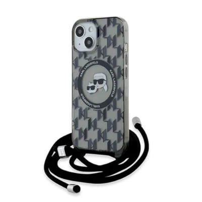 Abbildung von CG Mobile Karl Lagerfeld KLHMP15SHCKCKLCK Hülle für iPhone 15/14 / 13 6.1&quot; Schwarz hardcase IML Crossbody Monogram &amp; Choupette Head