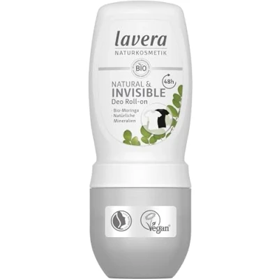 Abbildung von Lavera Deo Roll on NATURAL &amp; INVISIBLE 48 h vegan Naturkosmetik Bio Moringa Natürliche Mineralien ohne Aluminium Zuverlässiger Schutz Flecken Stunden 50 ml