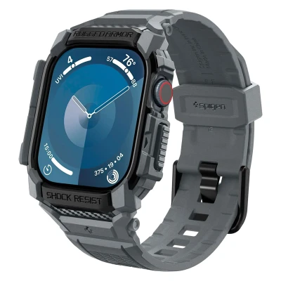 Abbildung von Spigen Rugged Armor Pro Hülle mit Armband Kompatibel Apple Watch 10 46mm (2024) Dunkelgrau