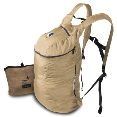 Abbildung von Ticket to the Moon Premium Plus Backpack Beige Rucksack aus Fallschirm nylon mit 25L Kapazität, 5 Fächern, ultraleicht, langlebig, umweltfreundlich Original seit 1996