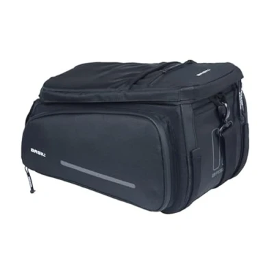 Abbildung von Basil Move Gepäckträgertasche 10 26L, Schwarz, Wasserabweisend, Aus recyceltem Polyester, Kompatibel mit MIK &amp; Racktime Adapterplatten, Ideal für Pendeln und Einkäufe