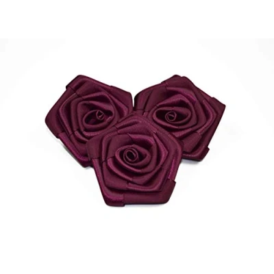 Abbildung von Rosen 6 cm x 3 Stück Satinrosen Aufnäher Deko Blumen Röschen zum Basteln Hochzeit Rosenköpfe Farbe: Dunkel Bordeaux 275