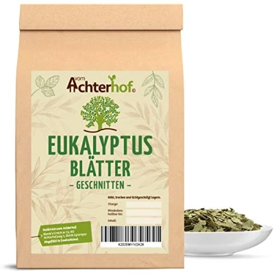 Abbildung von Eukalyptusblätter 500g getrocknet und geschnitten ideal zur Zubereitung von Tee aromatischer erfrischender Geschmack naturrein Kräutertee lose vom Achterhof
