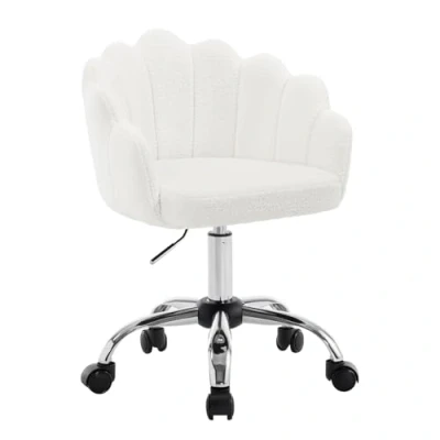 Abbildung von WOLTU Homeoffice Stuhl, Schreibtischstuhl Schminkstuhl ergonomisch, Blütenblatt Rückenlehne, Drehstuhl mit Rollen, Sessel höhenverstellbar, Metallrahmen, Kaschmir Stoff, Cremeweiß, BS170cm
