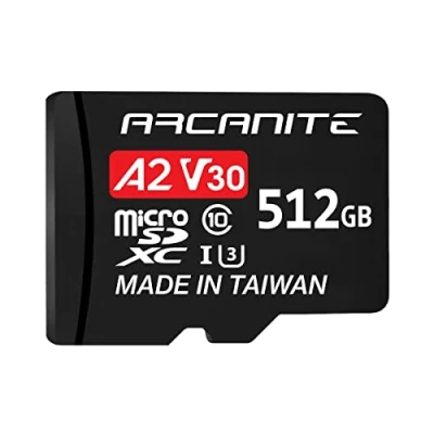 Abbildung von ARCANITE 512GB MicroSDXC Speicherkarte mit Adapter A2, UHS I U3, V30, 4K, C10, Micro SD AKV30A2512