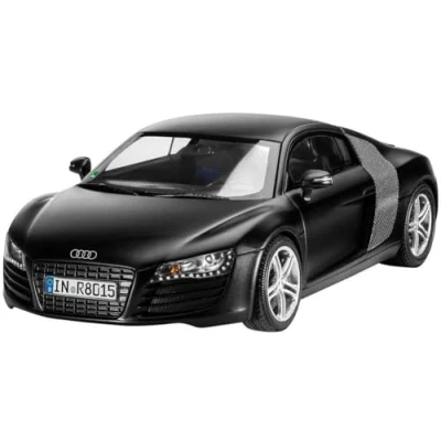 Abbildung von Revell Modellbausatz Auto 1:24 Audi R8 im Maßstab 1:24, Level 4, originalgetreue Nachbildung mit vielen Details, 07057, Mittel, Schwarz Matt