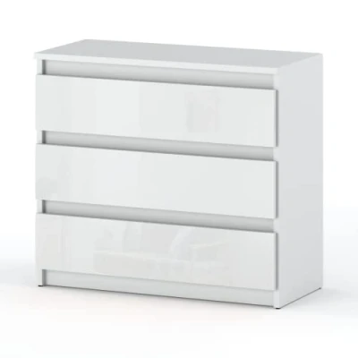Abbildung von MRBLS Kommode mit 3 Schubladen Sideboard Schubladenschrank Kleiderschrank Modern Möbel für Ihr Schlafzimmer (Weiß Matt Weiß Glanz) 80 x 71,5 33,5 cm (B/H/T)