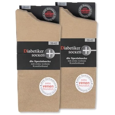 Abbildung von Diabetikersocken ohne Gummi &amp; Naht 97% Baumwolle (6 Paar) Diabetiker Socken mit Komfortbund für Damen Herren 39602 WP (Beige 35 38)