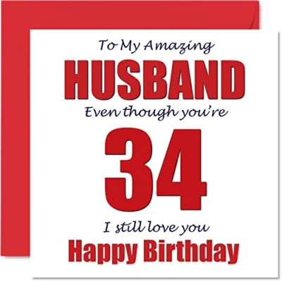 Abbildung von Lustige Geburtstagskarte zum 34. Geburtstag für Ehemann 34 I Still Love You Happy Karte von Ehefrau Partner Vierunddreißig Hubby Banter Geschenke 145 mm x Witz Humor Grußkarten