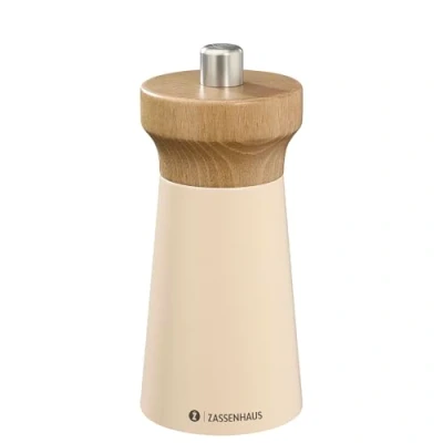 Abbildung von Zassenhaus Pfeffermühle WESTERLAND sand lackiertes Buchenholz Mühlenkopf aus mit stufenlos verstellbarem Hochleistungs Keramikmahlwerk Gewürzmühle für Pfeffer 12 cm, Ø 5,4 cm