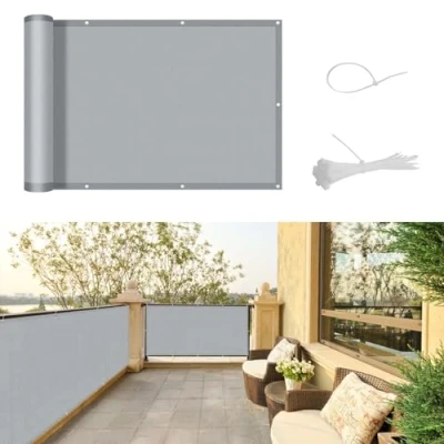 Abbildung von SUNNY GUARD Balkon Sichtschutz 90x400cm Balkonverkleidung Balkonabdeckung Balkonumspannungen UV Schutz Wind und wetterfest mit Kabelbinder,Hellgrau