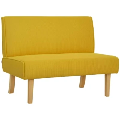 Abbildung von HOMCOM 2 Sitzer Sofa, Couch mit Cord Optik, Holzbeine, Gepolsterter Polstersofa, Doppelsofa für Schlafzimmer, Wohnzimmer, 110 x 62 85 cm, Gelb