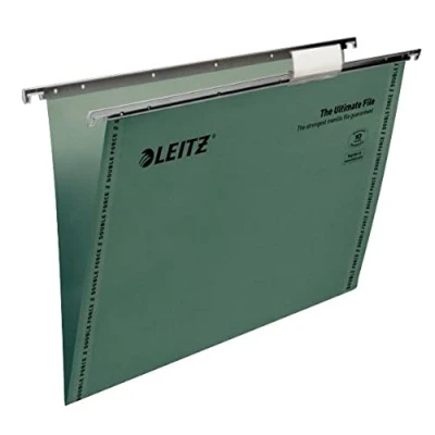 Abbildung von Leitz Ultimate Hängemappe recycelt mit Reitern und Etiketten V förmiger Boden Folio Format 50 Stück green