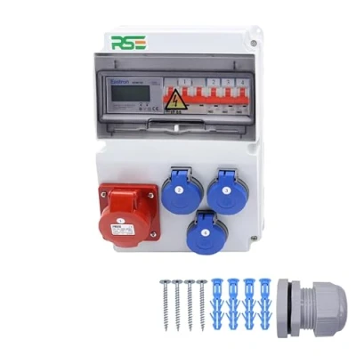 Abbildung von BAUSTROMVERTEILER WANDVERTEILER KOMPLETT VERDRAHTET 32A 16A 230V MIT CEE DOSE ZÄHLER IP65, 5. 1x16a 3x230v LS+ZÄHLER