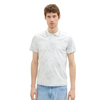 Abbildung von TOM Tailor MIT Alloverprint Poloshirt, Herren, Größe: Large, Light blue tonal leaf design