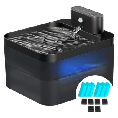 Abbildung von Katzenbrunnen Kabellos, 2.2L Trinkbrunnen Für Katze Kabellos mit Bewegungsmelder, Katzentrinkbrunnen Leise Wasserpumpe Led, Batteriebetrieben 2600mah 6 Kohlefilters + Schwämmes