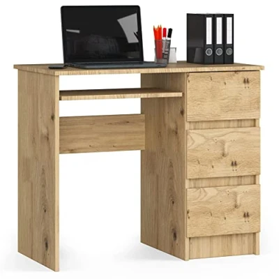 Abbildung von Home Collective Computertisch Schreibtisch Bürotisch Gaming Tisch mit ausziehbarer Tastaturablage, 3 Schubladen rechts, 90 x 50 77 cm, Artisan Eiche