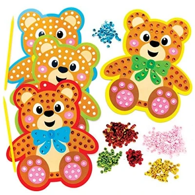 Abbildung von Baker Ross FE364 Teddybär Pailletten Kunstsets, 4 Stück, Basteln für Kinder, Kunst Set, kreative Aktivitäten eigenes und Bastelprojekt dekorieren