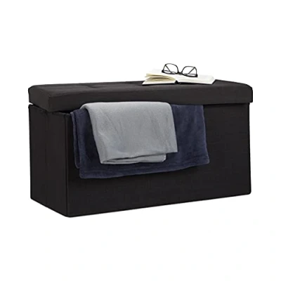 Abbildung von Relaxdays Faltbare Sitzbank XL, mit Stauraum, Sitzcube, Fußablage, Sitzwürfel als Aufbewahrungsbox, 38x76x38cm, schwarz