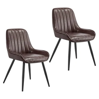 Abbildung von Lestarain Esszimmerstühle 2er Set, Retro Küchenstühle Polsterstuhl Wohnzimmerstühle Sitzfläche Aus PU Retrostuhl mit Metallbeine Besucherstuhl Stuhl für Esszimmer Wohnzimmer Küche Dunkelbraun