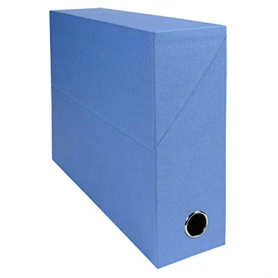 Abbildung von Exacompta 89522E Premium Transferbox aus Leinwandpapier 9cm Rückenbreite mit Griffloch DIN A4 hellblau ideale Transportbox und perfekt geeignet für die sichere Aufbewahrung Ihrer Ordner