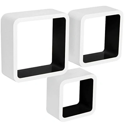 Abbildung von WOLTU Wandregal Cube CD Regal 3er Set Hängeregal Würfel Dekoregal Schweberegal, weiß schwarz RG9236sz