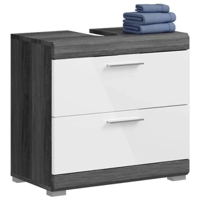 Abbildung von Lomadox Waschbeckenunterschrank Waschtischunterschrank Badezimmerschrank Schrank Gäste WC modern in Hochglanz weiß mit grau
