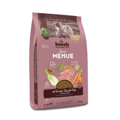 Abbildung von Bosch HPC MENUE Junior Tierwohl Pute + Hafer &amp; Hirse Hundetrockenfutter zur Aufzucht mittelgroßer Rassen 1 x 12 kg
