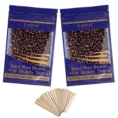 Abbildung von Enthaarung Wachsbohnen Hard Wax Beans Wachskugeln Haarentfernung Wachsperlen Perlen Klein Heisswachs Warmwachs Waxing Pearls mit 20 Holzspatel 200g（Schokolade）