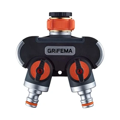 Abbildung von GRIFEMA 2 Wege Verteiler, 3/4 Zoll und 1/2 Wasseranschluss Geräte Können Gleichzeitig Verbunden Werden, Einstellbarer Wasserdurchfluss, Orange / Schwarz