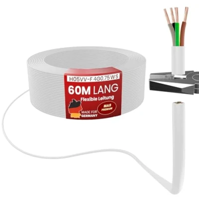 Abbildung von MAS Premium Von 5 bis 100m Kunststoffschlauchleitung H05VV F 2, 3 oder x0,75; x1; x1,5 x2,5 und 4G0,75 Flexible Leitung Kabel Gerätekabel (H05VV WS, 60m)