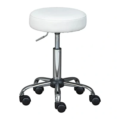Abbildung von Inter Link Drehhocker auf Rollen Höhenverstellbar 50 66 cm Rollhocker Arbeitshocker Sitzhocker Aus Metall und Kunstleder ASRA Weiß