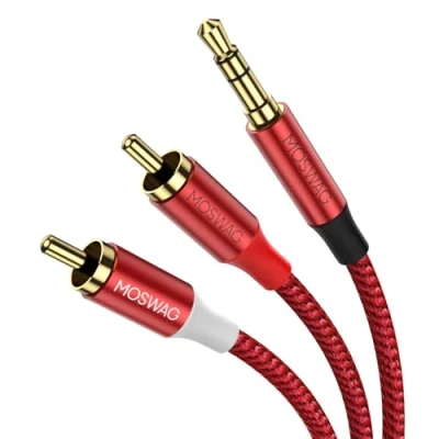 Abbildung von MOSWAG RCA Kabel, 3.5mm Stecker auf 2RCA Stereo Audio Adapter Dual abgeschirmtes vergoldetes Koaxialkabel Nylon geflochtenes AUX Y Kabel für Smartphones,MP3,Tablets,Lautsprecher,HDTV
