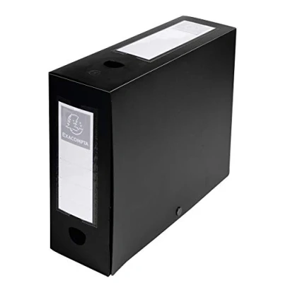 Abbildung von Exacompta 59931E 10er Pack Sammelbox OPAK 100mm mit Druckknopf aus blickdichtem Kunststoff für DIN A4 Archivbox Heftbox Zeichenbox Sammelmappe schwarz