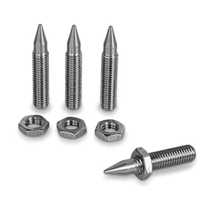 Abbildung von PrecisionGeek Lautsprecherspikes M8, Edelstahl, 8 mm Durchmesser und 45 lang, inklusive Schraubenmutter, für HiFi Ständer, Soundbars, Lautsprecher 4 Stück