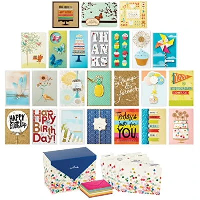 Abbildung von Hallmark All Occasion Handgefertigtes Set mit verschiedenen Grußkarten Kartenorganizer (24 Stück) Geburtstag, Baby, Hochzeit, Trauer, Denken an dich, Dankeschön, blanko