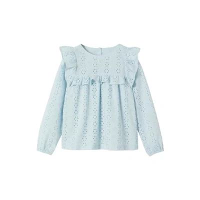 Abbildung von vertbaudet Langarmhemd Mädchen Volant Bluse Lochstickerei
