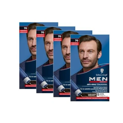 Abbildung von Men Perfect Anti Grau Tönungs Gel 70 Dunkelbraun (4x 80 ml), Haarfarbe für Männer blendet graue Haare aus, Tönung ein natürlich aussehendes Ergebnis