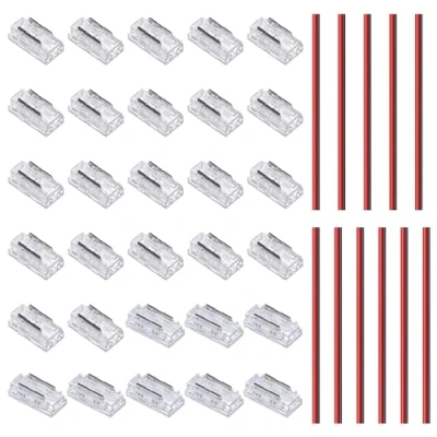 Abbildung von GOMING 5mm COB LED Streifen Steckverbinder Set 2Pin 22 Stück zu Draht Transparente Lückenlose 8 11 15cm Verlängerungsdrähte