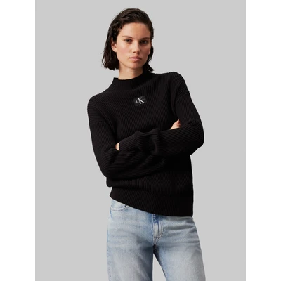Abbildung von Calvin Klein Jeans Label Loose Strickpullover, Damen, Größe: XS, Black
