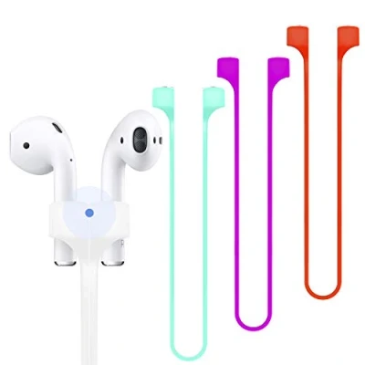 Abbildung von ABCOOL 4 Stück Kompatibel mit Magnetischen Anti Verlust Gurten AirPods 1 2 3 Pro Zubehör Buntes Weiches Sport Saiten Umhängeband, Lauf Silikon Kabelverbinder, Silikagel Halsseil