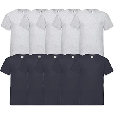 Abbildung von Fruit of the Loom 10 T Shirts V Neck M L XL XXL 3XL 4XL 5XL Ausschnitt Diverse Farben HL Kauf (XL, 5Grau5DeepNavy)
