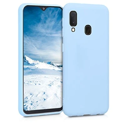 Abbildung von kwmobile Hülle kompatibel mit Samsung Galaxy A20e weiches TPU Silikon Case Cover geeignet für kabelloses Laden Hellblau matt