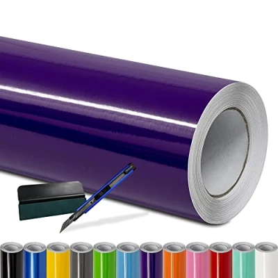 Abbildung von Folindo® Autofolie Lila Glanz (7/m²) 9 x 1,52 m + Rakel &amp; Cutter Selbstklebende Luftkanal Folie zur Auto Folierung Blasenfrei